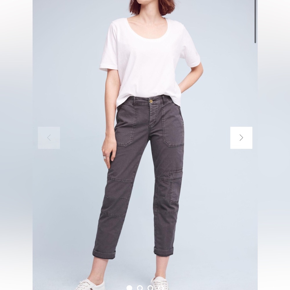 Anthropologie HeiHei Wanderer Cotton Twill Cargo Pants Sz 28 Vintage Wash Black